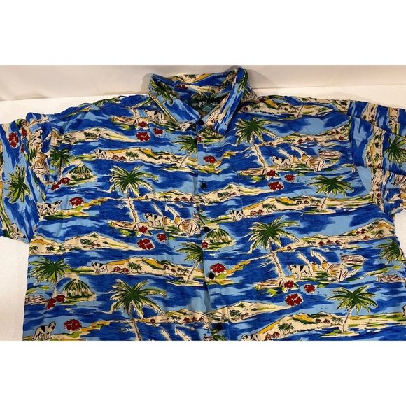 BIG DOGS Tropical Ocean Hawaiian Shirt 5X Palm Trees Water Island Hut - Picture 2 of 14
